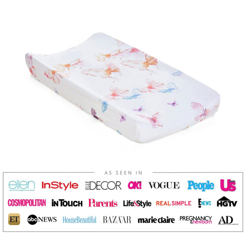 Oilo Changing Pad Cover, Breathable 100% Turkish Cotton Fitted Jersey, Fits Standard Changing Pads, Butterfly Design