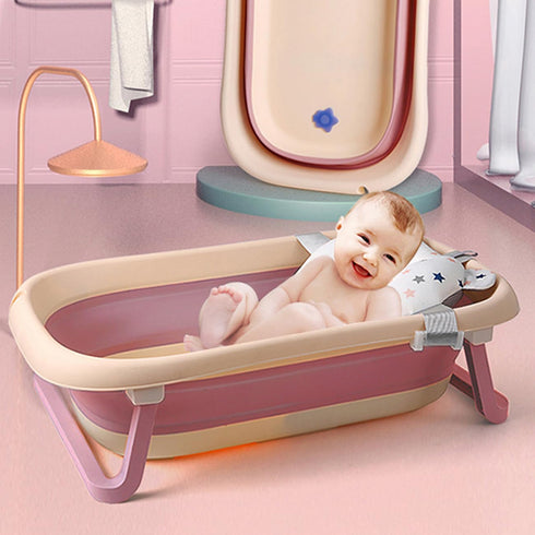 LEXIW Collapsible Baby Bathtub with Bath Pad Large Baby Bathtub Portable Bathtub with Drain Hole Folding Bathtub