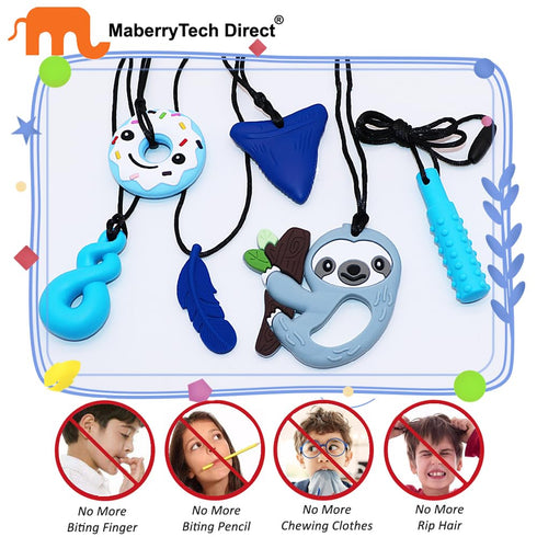 6 Pack Chew Necklaces for Sensory Kids Boys Girls, Chewy Necklace Sensory Toys for Kids with Autism, Silicone Oral