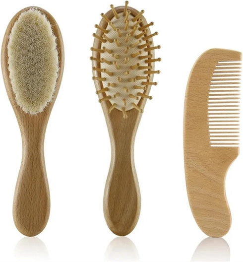 POLICK Newborn Baby Wooden Brush Baby Natural Wool Comb Newborn Hair Brush Infant