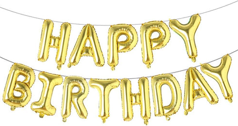 Happy Birthday Balloons Aluminum Foil Banner for Birthday Party Decorations and Supplies (Gold)