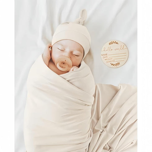 SEVDO Set Baby Receiving Blankets with Matching Beanie Newborn Nursery Swaddle Unisex Swaddle Wrap Soft Silky Neutral