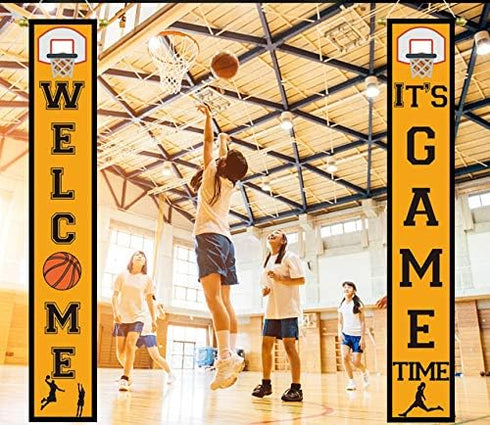 Basketball Party Supplies Hanging Sign - Sport Birthday Decorations Indoor Outdoor Welcome Banner