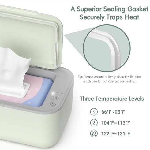 3-Level Baby Wipe Warmer, Temperature Control, Quiet and Even Heating, Large Capacity for Diaper Changes Green