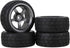 Mxfans 5 Spoke Grey Aluminium Alloy Wheel Rims & Black Square Pattern Rubber Tyres for RC 1:10 On Road Racing Car Set