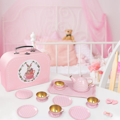Tea Party Set for Little Girls, Princess Tea Time Toys with Dessert Carrying Case, Kids Kitchen Pretend Playset