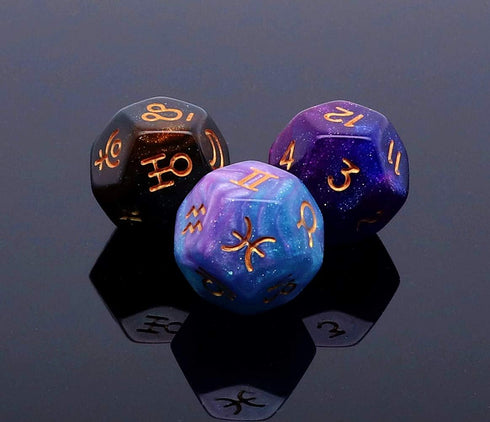 3 Pieces Astrology Dice Acrylic Pearl, Astrological Dice for Constellation Divination, 3 Colors D12 Glitter Astro Dice