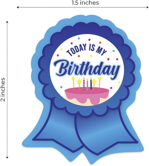 Birthday Ribbon Stickers / 250 Birthday Stickers for Kids / 1 5/8" x 2" School Today is My Birthday Labels