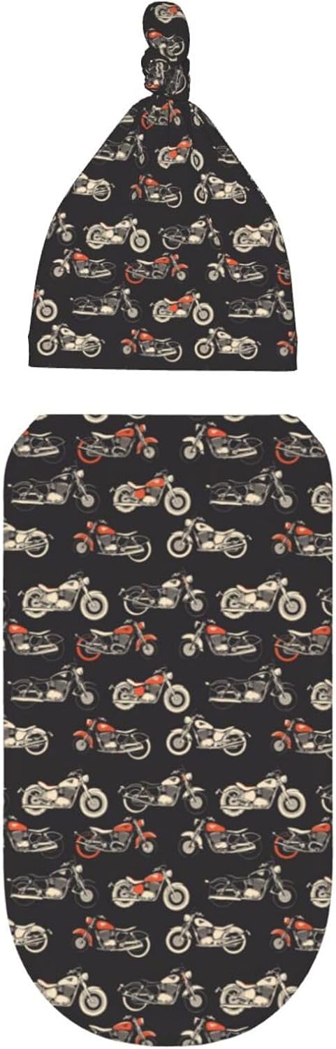 Sets Motorcycles On Black Background Newborn Swaddle Blankets Hat Soft Baby Receiving Blanket Swaddle Sack for Baby