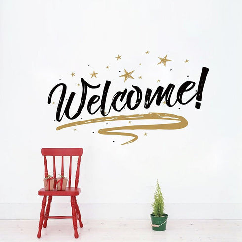 Woodland Arts Welcome Home Stars Wall Door Decals - 22 x 15 Inches, Brown and Black, Removable Stickers for Home
