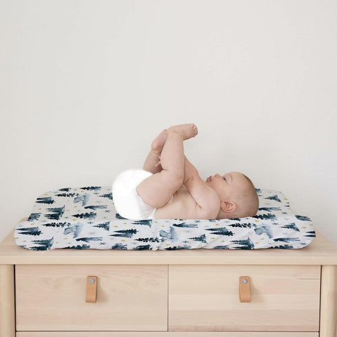 Woodland Bear Snow Forest Changing Pad Cover, 32"x16" Soft Stretchy Sheets for Baby Boys Girls