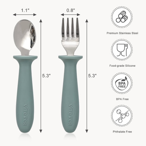 VITEVER 6 Pieces Toddler Utensils, Kids Silverware Set with Silicone Handle, Children Safe Spoons and Forks, 18/8 Stainless Steel, Food-grade Silicone - Dishwasher Safe by VITEVER