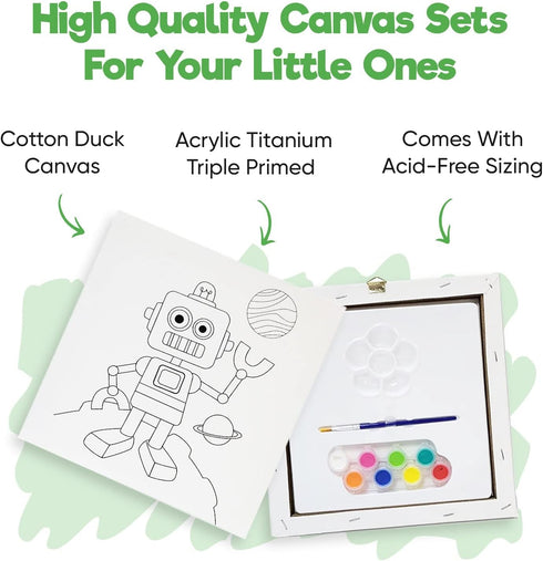 11 8 4+ Misco Toys Canvas Paint Party Kits, Piece Art kit Pre-Drawn Outline Canvas for Paint and Sip Colors and Brush