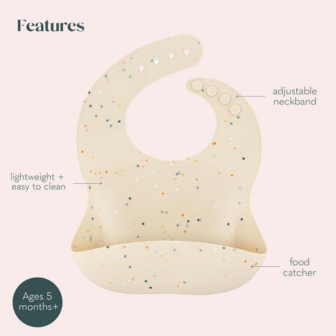 Waterproof Silicone Bib Set with Adjustable Neck Closure - Durable Bibs for Babies - Set of 2