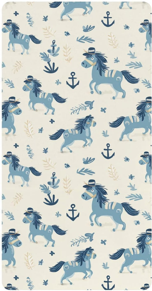 miaozhen Cotton Crib Sheets for Baby Boys Girls Comfy Breathable Naughty Ocean Pony
