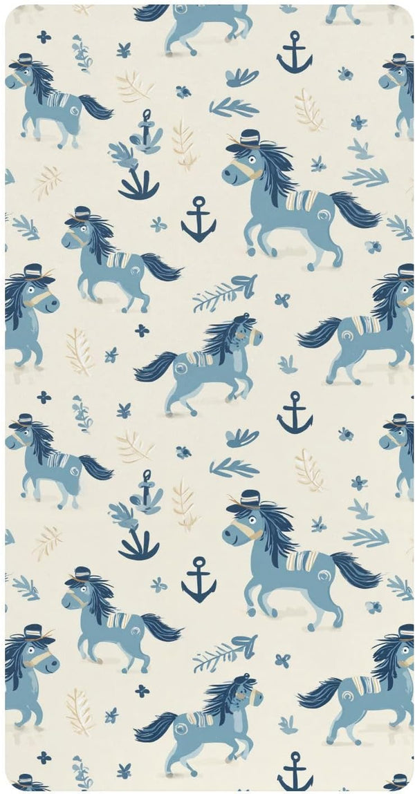 miaozhen Cotton Crib Sheets for Baby Boys Girls Comfy Breathable Naughty Ocean Pony