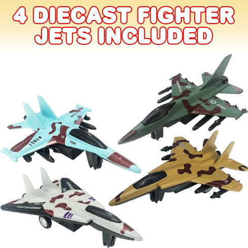 ArtCreativity United States Air Force Diecast Fighter Jet Toy Set of 4, Pullback Mechanism Metal Plane Toys for Boys