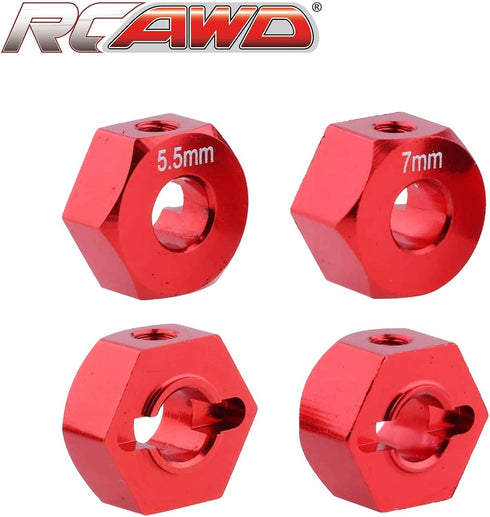 RCAWD 12mm Hex Wheels with Screw Pins 4pcs for 1/10 Slash 2WD, Aluminum Red Hex Wheel Hubs Adapter