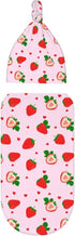 Swaddle Blanket Strawberry Newborn Baby Sleep Sack with Beanie Hat Sets for Boys Girls, Unisex Infant Baby Shower