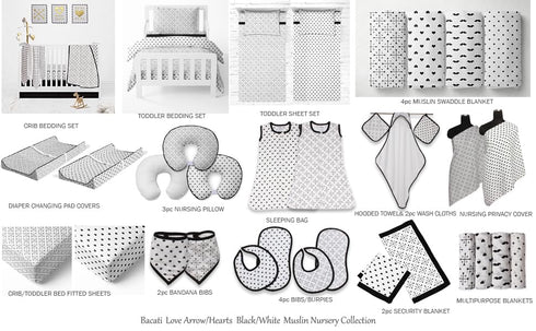 Hearts Black Muslin Quilted Changing Pad Cover by Bacati
