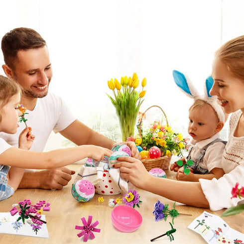 UMEELR 12Pcs Pre Filled Easter Eggs with Flowers, DIY Flower Surprise Building Blocks Toys for Basket Stuffers, Easter
