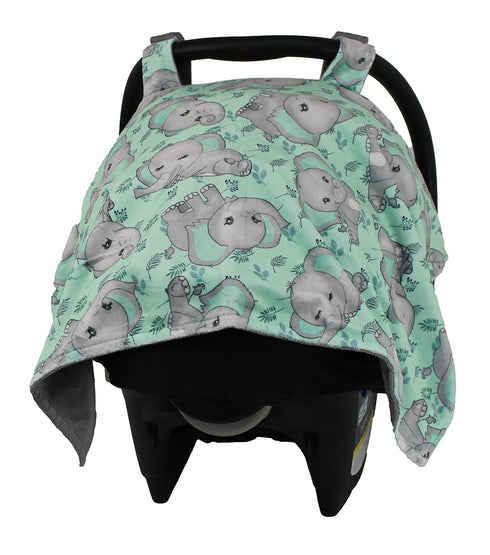 Dear Baby Gear Car Seat Canopy, Premium Infant Car Seat Cover, Breathable Canopy for Boys, Gray Elephants