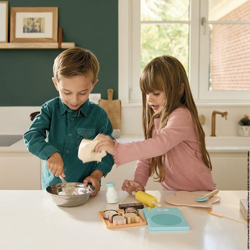 Set 19 3 J06618 Janod - My Bakery - Pretend Play Kitchen and Dolls Tea Toy - Wooden and Felt Pieces Included