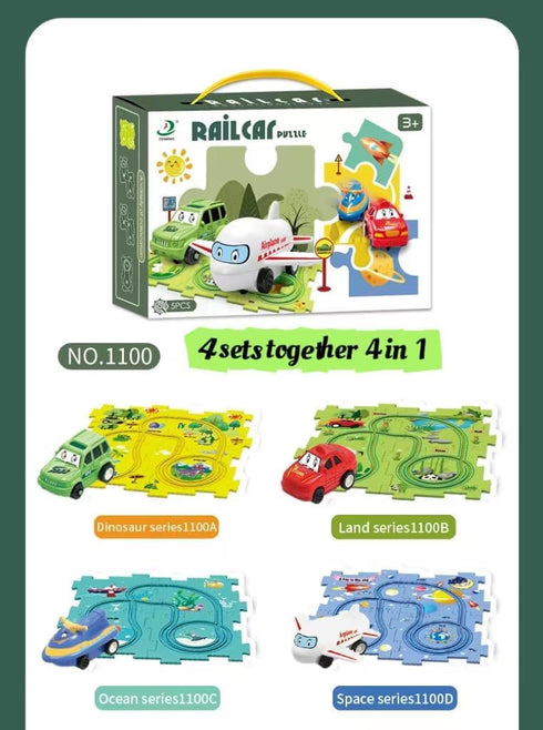 RAESOUL 4 Sets 4in1 Set,4 Set Set Christmas Stocking Stuffer Puzzle Racer Kids Car Track Theme Puzzle Racer Car Track
