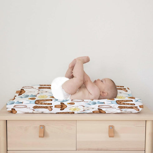 Western Cowboy Baby Changing Pad Cover for Boys & Girls 32''x16'' - Desert Cowboy Hat Boot Sun Cactus Unisex Fitted
