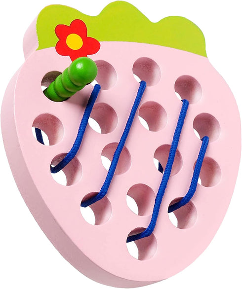 Wooden Lacing Toys for Toddlers, Baby Strawberry Threading Toys for Learning Fine Motor Skills, Montessori Educational