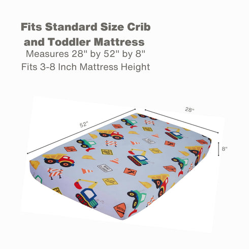 100% 28in 52in, Everyday Kids Baby Boy Fitted Crib Sheet, Under Construction, Soft Breathable Microfiber Baby Sheet
