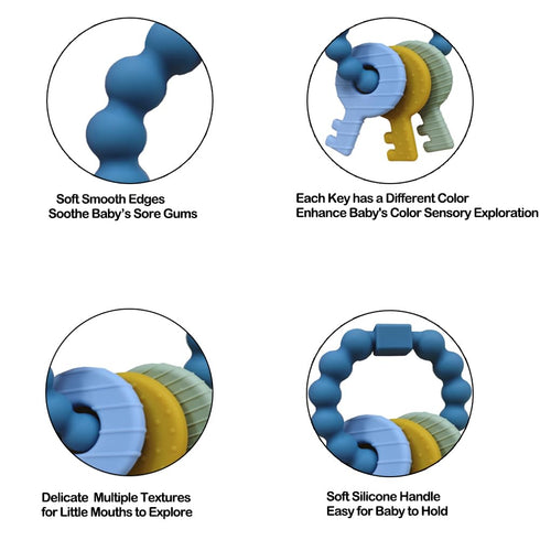 3+ Baby Keys Teether Toys,Silicone Teething Toys for Months,Teething Keys Toy for Infants-Soft & Raised Texture