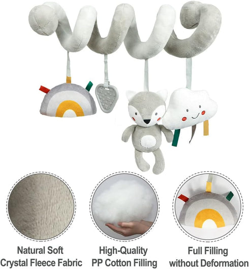 Baby Car Seat Toys, Infant Activity Spiral Plush Hanging Stroller Toys with Squeaker and teether for Car Seat Stroller