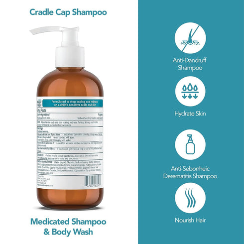 8 Oz (Pack 2) Happy Cappy Medicated Shampoo and Body Wash- Baby Dandruff Shampoo, Helps Cradle Cap and Seborrheic