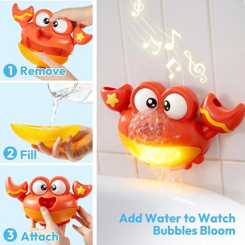 lalalark 2-4, Baby Bath Toys for Toddlers Crab Bubble Machine with Music, LED Lights, Light Up Bath Toys for Kids