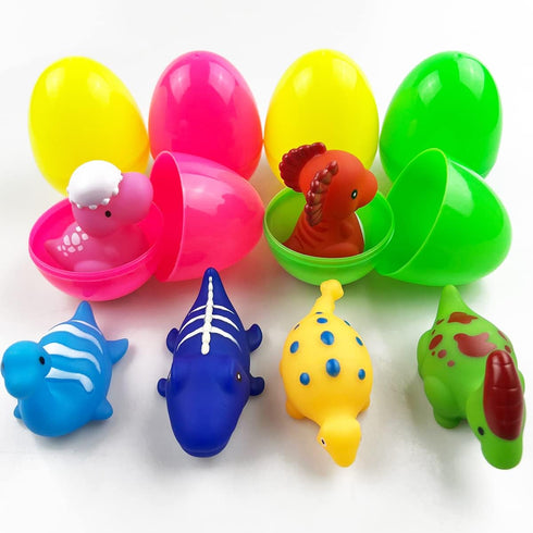 JoFAN 6 Pack Prefilled Jumbo Plastic Easter Eggs with Light Up Dinosaur Bath Toys Inside for Kids Boys Girls Toddlers