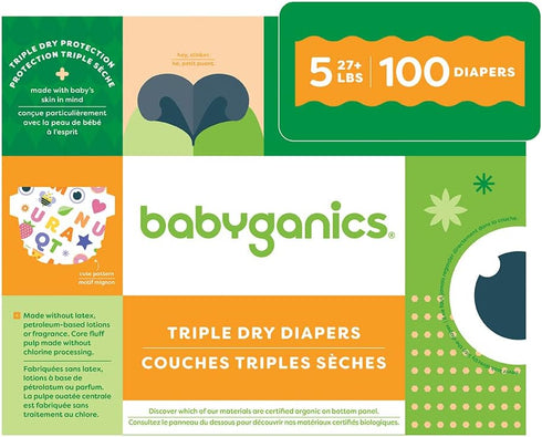 Babyganics Size 5 Diapers, 100 count, Absorbent, Breathable, Triple Dry Protection