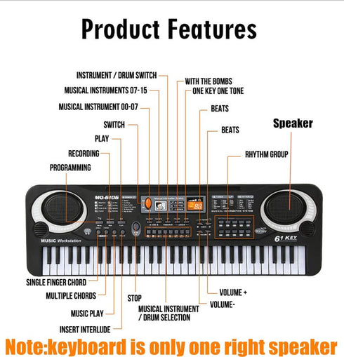 61 Keyboard Piano for Kids beginner Portable Electric Digital Piano Keyboards key Musical Instruments Toy w/Microphone