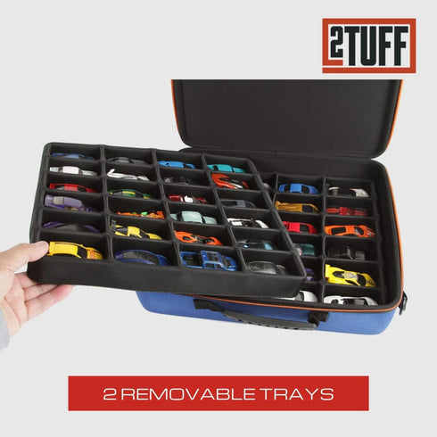 2TUFF Collectible Toy Car Storage Case - Organizer with 48 Compartments and 2 Removable Trays for Hot Wheels and