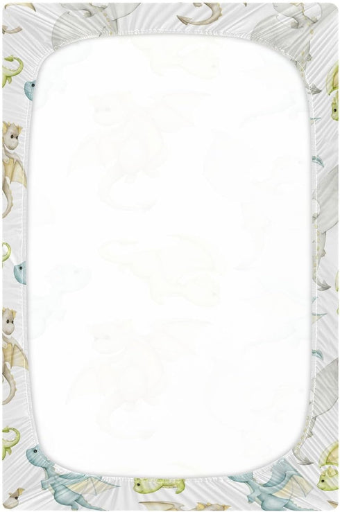 CHUROUSY 28x52 Inch Cute Fiery Dragon Crib Sheets for Boys Girl Watercolor Cartoon Little Dragons Fitted Mattress Cover