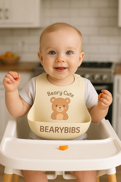 BearyBibs Premium Silicone Baby Bib, Waterproof Food Catcher, BPA-Free, 6M+, Soft and Adjustable