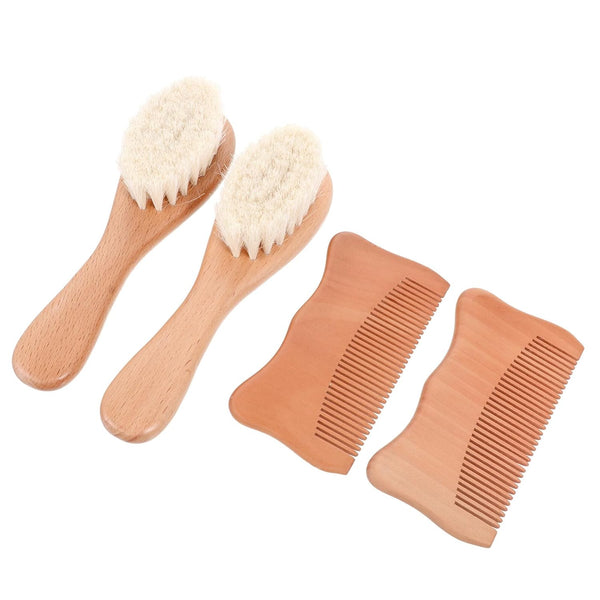 UPKOCH Beech Wood Comb and Woolen Brush Set for Scalp Care, Soft