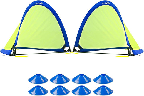 Poray Soccer Goal for Kids, Easy-up Set of Two Portable 4FT Soccer Nets with 8 Field Marker Cones and Extra Stakes
