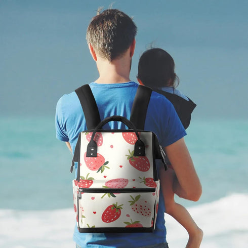 Hsnar Backpack Fruit Strawberry Heart Waterproof Diaper Bag Large Capacity Baby Bag with Stroller Straps, Multi-Pocket
