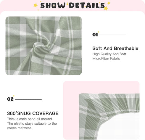 CHUROUSY 27x39 Inch Sage Green Buffalo Plaid Crib Sheets for Boys Girl Rustic Green Grey Gingham Checkered Print