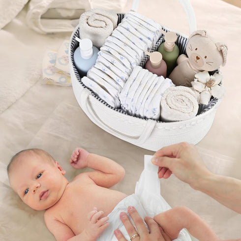 13.5L 15.3"x9.8"x7" Baby Diaper Caddy Organizer, Cotton Rope Diaper Basket, Changing Table Storage Caddy With Removable