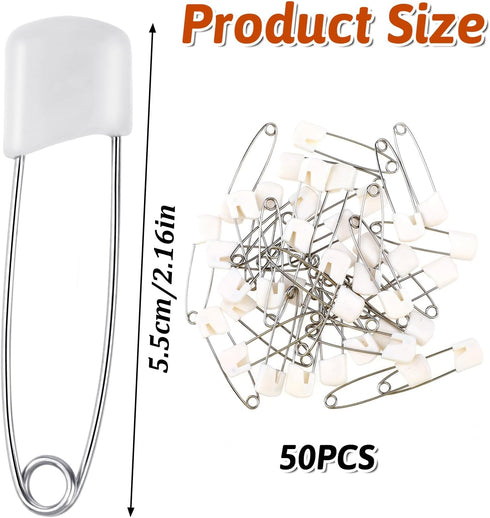 LIQWEI 50 2.2 Inch Pcs Diaper Pins, Plastic Head Safety Pin with Safe Locking Closures, Cloth Diaper Nappy Pins