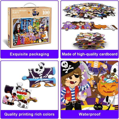 Halloween Jigsaw Puzzles 100 Pieces - Colorful Costume Party Puzzles, Family Game Gift, 27.5 x 19.7 Inch