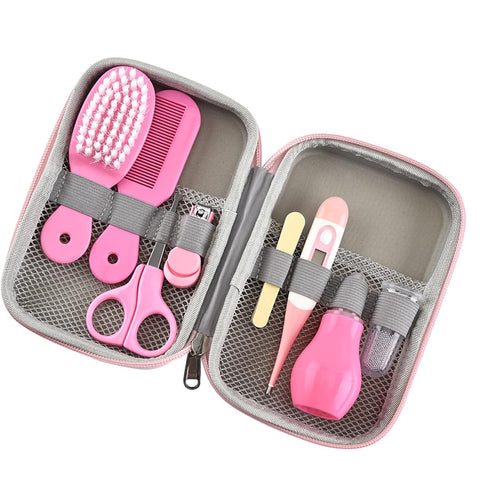Buachois Set Baby Grooming Kit, Infant Safety Care with Hair Brush Nail Clipper Nose Cleaner Finger Toothbrush Scissor