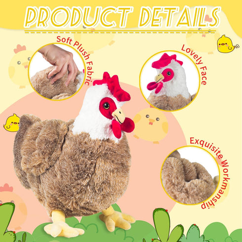 9 1 Set, in Chicken Stuffed Animal Stuffed Chicken Plush Toy Egg Laying Hen with Zipper and Baby Chicks Plush Chickens
